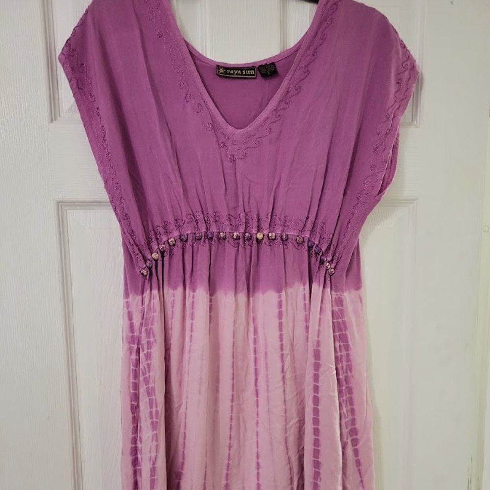 Raya Sun purple tie-dye embroidered sun dress cover-up Size L